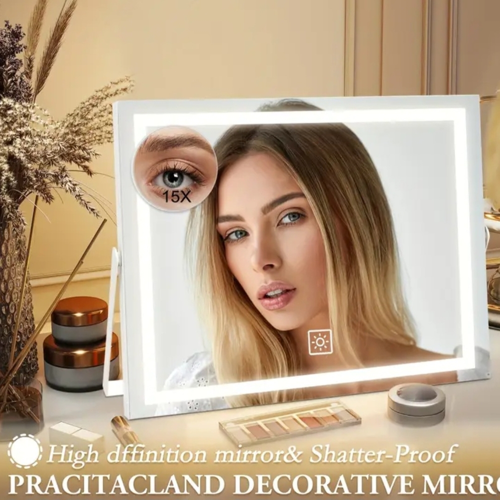 New 14" White LED DeskTop Vanity Mirror Set includes 15X Magnified Circle Mirror - Picture 1 of 13
